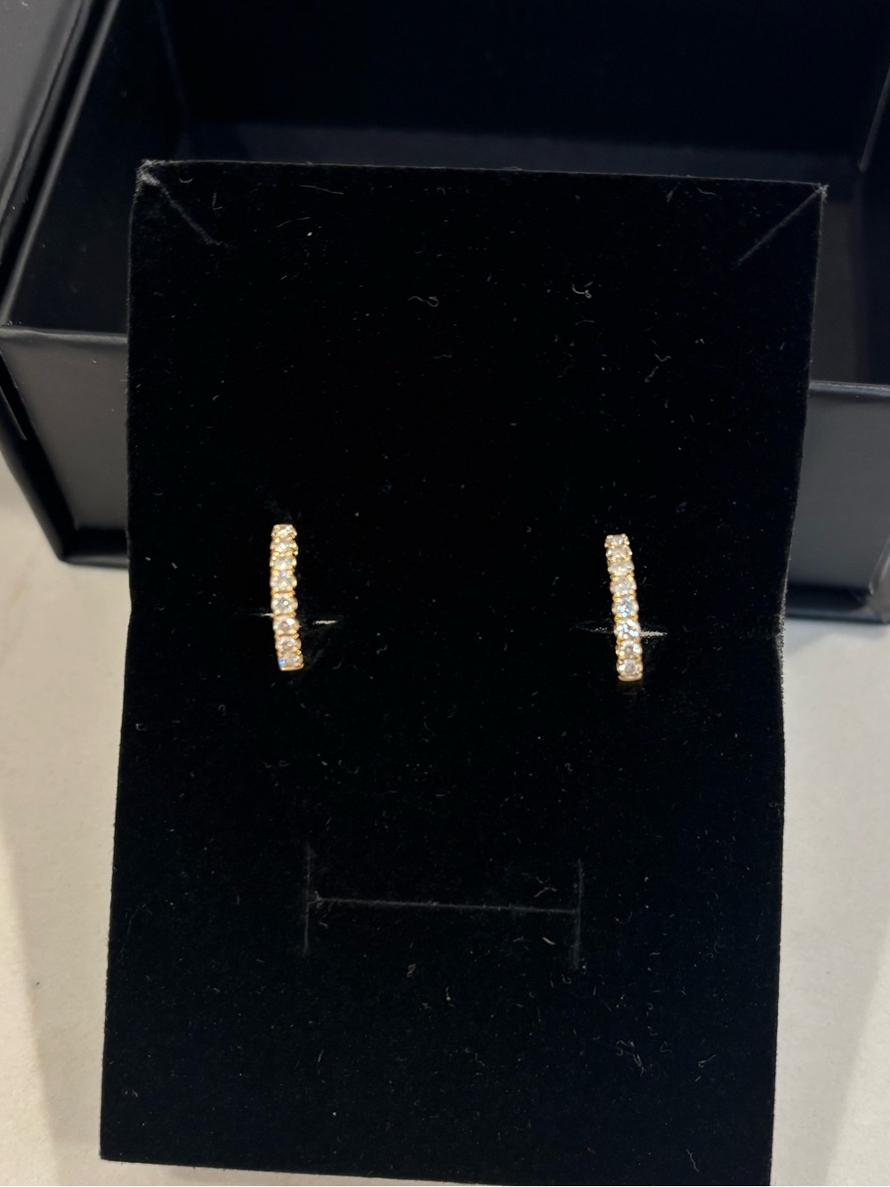 Gold 14k yellow gold with real natural diamonds.   Mini Hoop Earrings Huggies - Picture 5 of 8